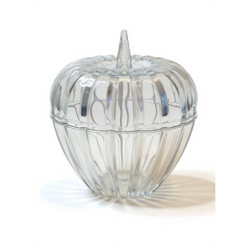 VTG Full Leaded Crystal  "Apple" Candy/Nut Dish with Lid USA 6.5"h x 5"w